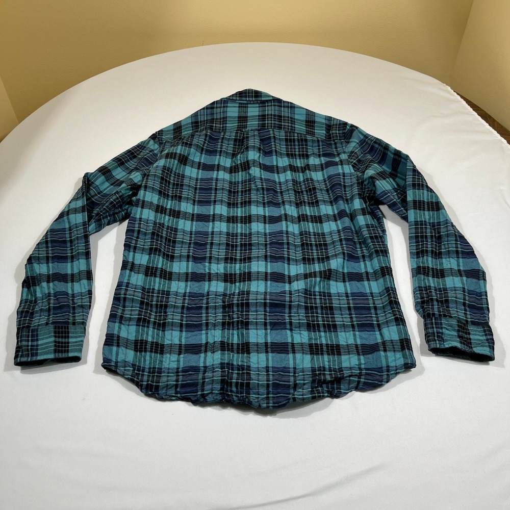 Aeropostale Shirt Mens M Teal Blue Plaid Long Sleeve Cotton Button Down - Picture 3 of 11